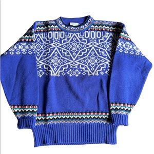 Vintage Meister Knit Sweater Geometric Nordic 100% Wool Large Multicolor